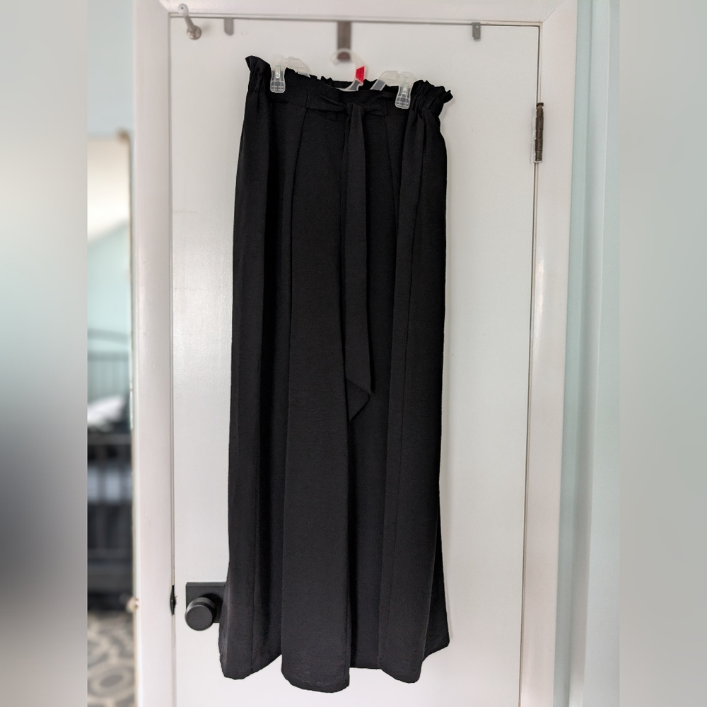 Simplee Black Wide Leg Pants Paperbag Waist Tie Belt Size Large